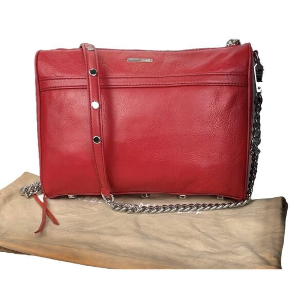 Rebecca Minkoff MAC Large Crossbody Bag Red Silver Tone Studs Chain Dust Bag NWT - Picture 2 of 11